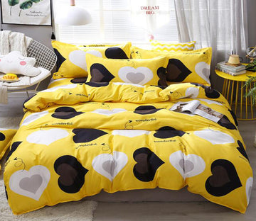 3D Yellow Background Black White Love 12177 Bed Pillowcases Quilt