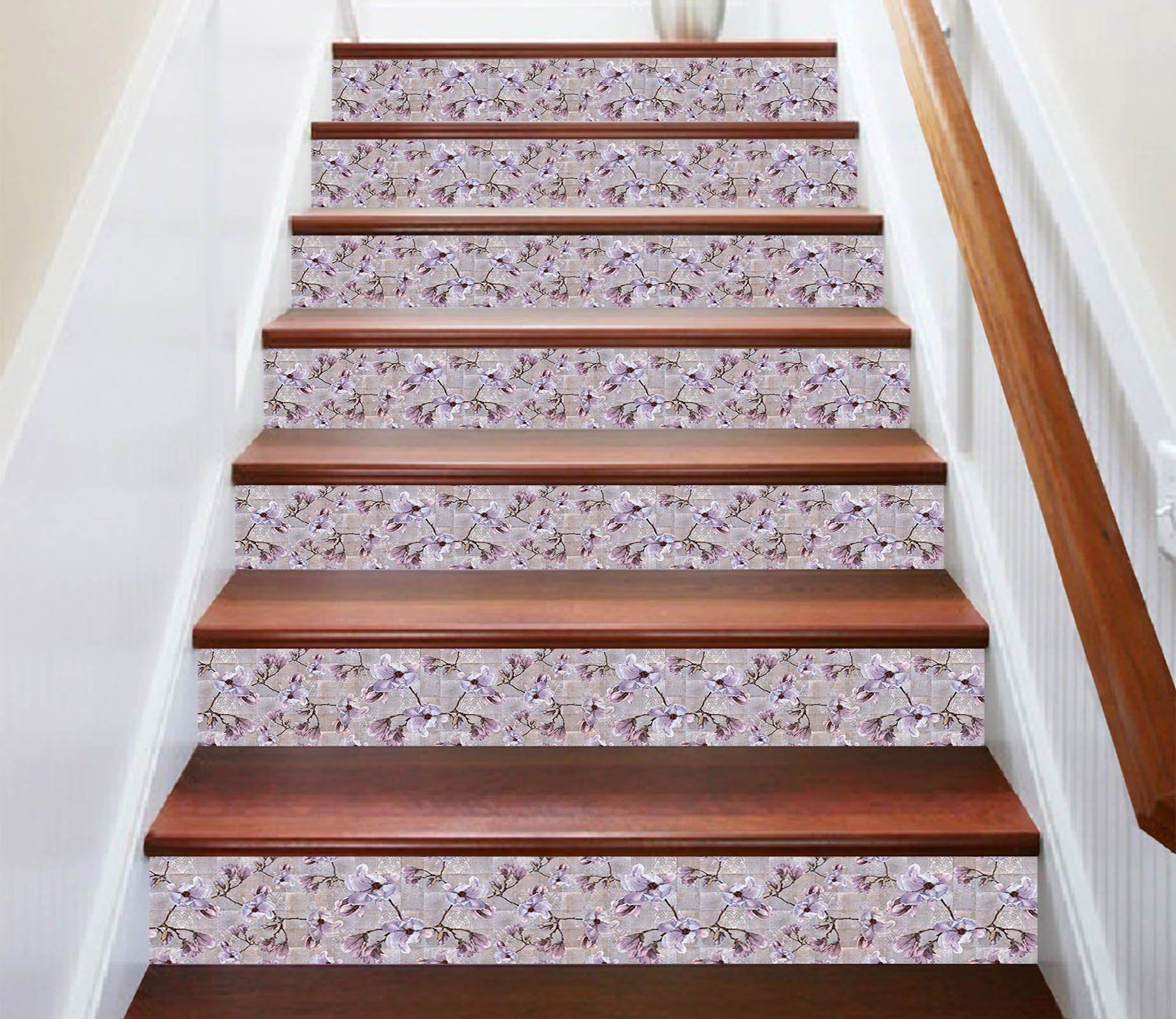 3D Idyllic Purple Flower 0595 Marble Tile Texture Stair Risers Wallpaper AJ Wallpaper 