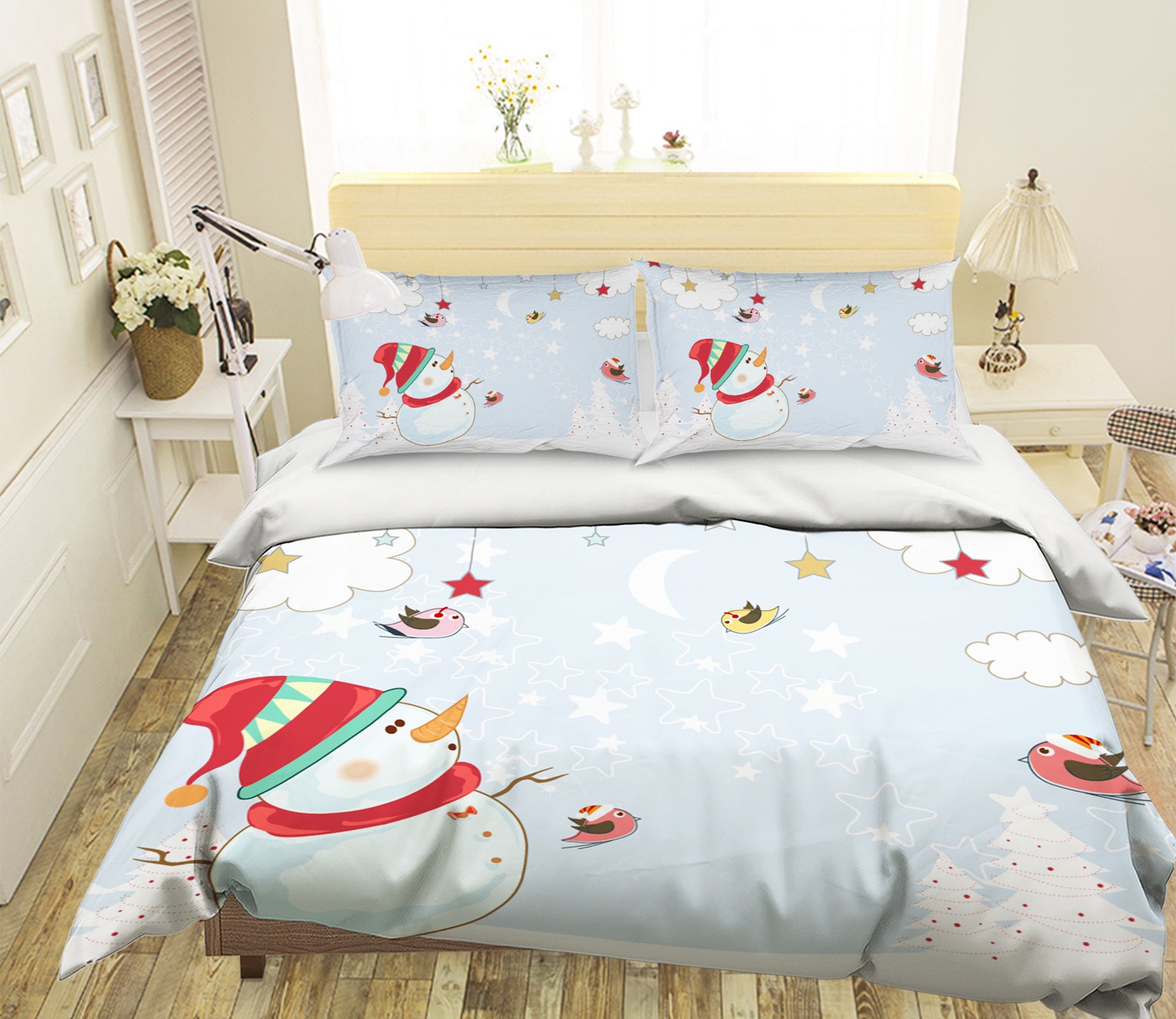 3D Snowman Star 45048 Christmas Quilt Duvet Cover Xmas Bed Pillowcases