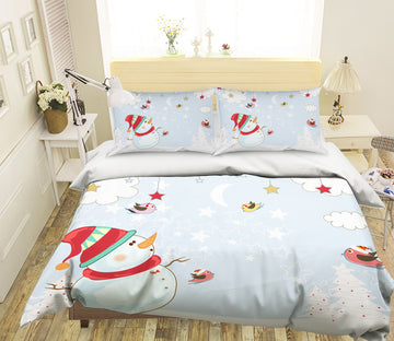3D Snowman Star 45048 Christmas Quilt Duvet Cover Xmas Bed Pillowcases