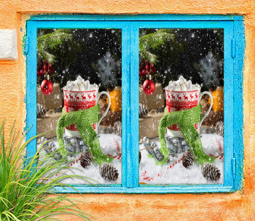 3D Christmas Cup 43144 Christmas Window Film Print Sticker Cling Stained Glass Xmas