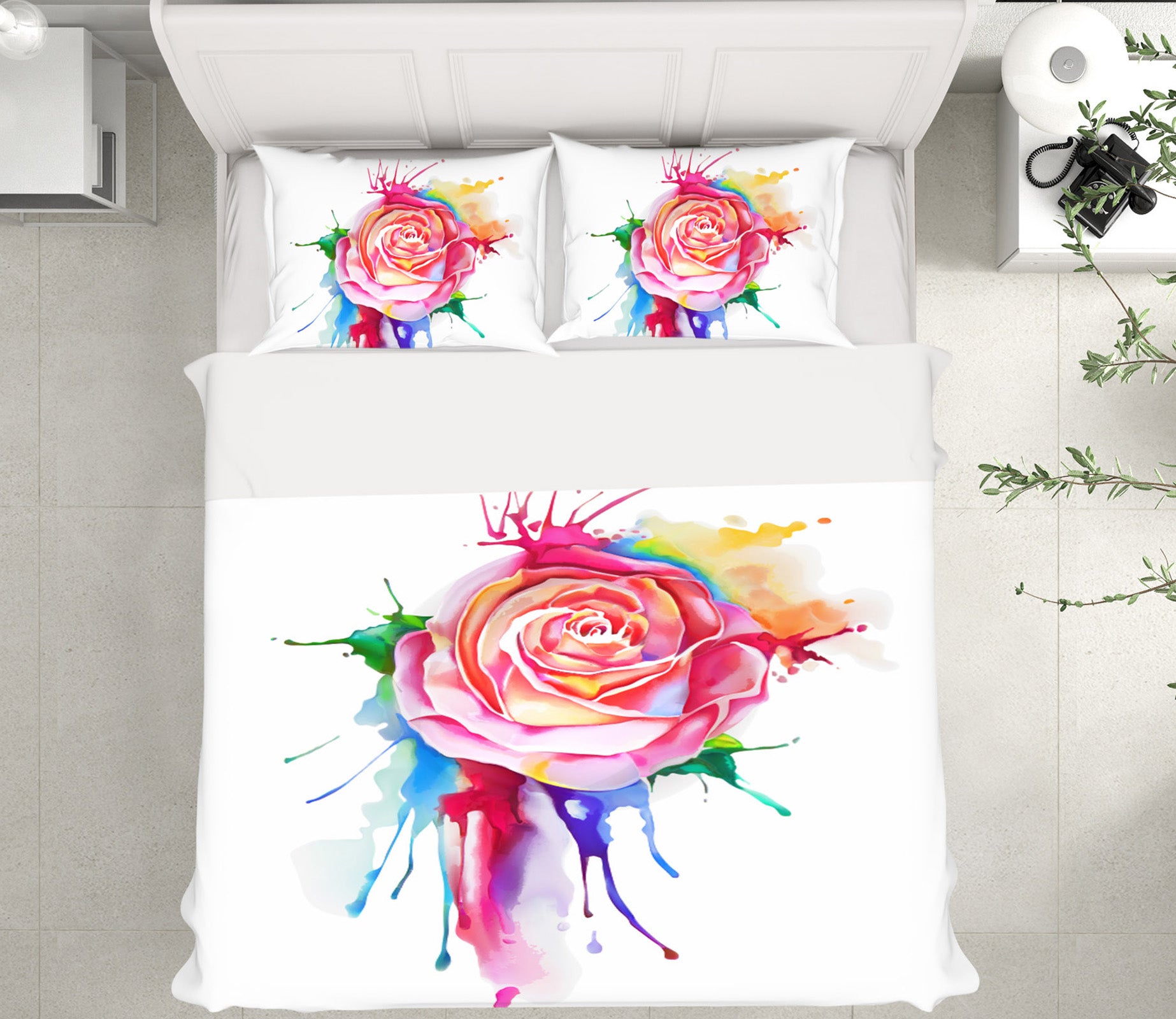 3D Colorful Watercolor Roses 58223 Bed Pillowcases Quilt