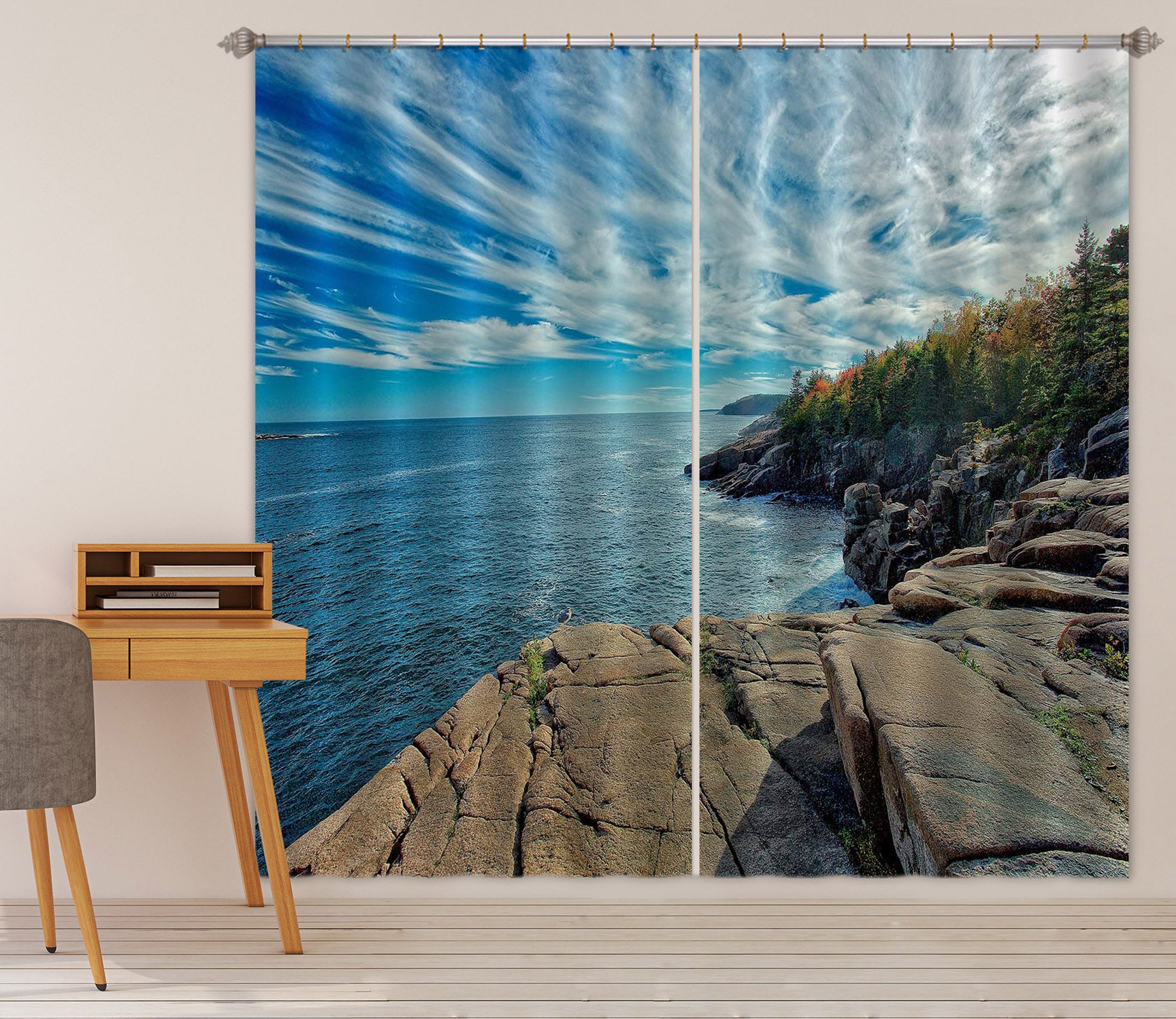 3D Big Rocks Sea 61213 Kathy Barefield Curtain Curtains Drapes