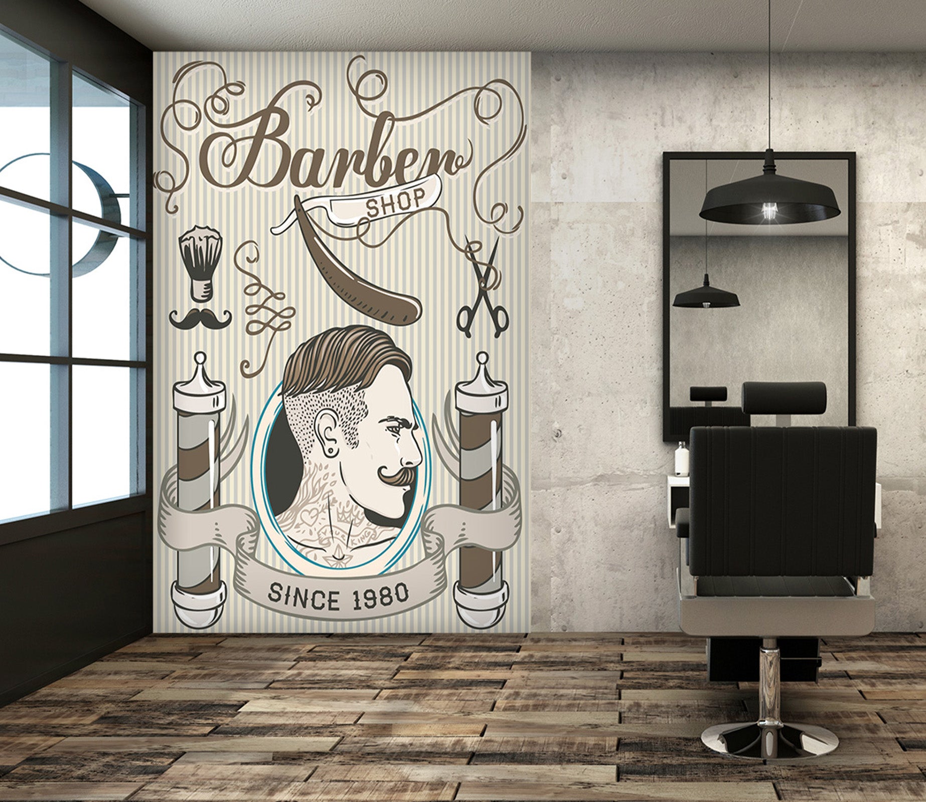 3D Hairstyle Brush Scissors 115207 Barber Shop Wall Murals