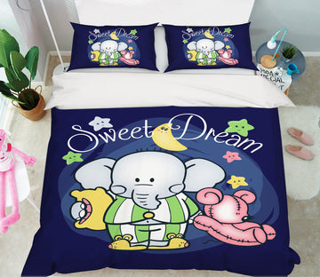 3D Cartoon Elephant Moon Bear 58206 Bed Pillowcases Quilt