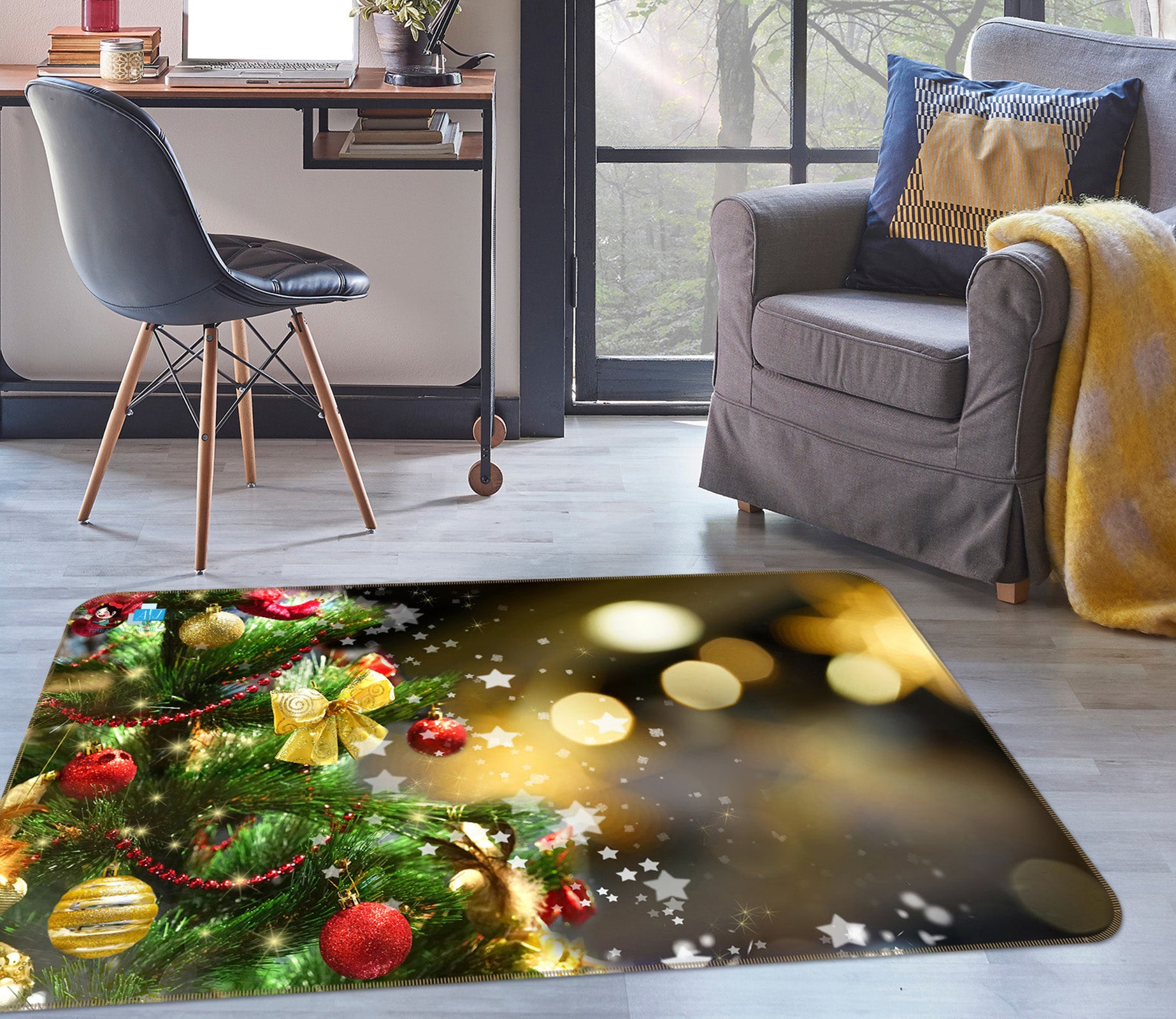 3D Tree Colorful Ball 55105 Christmas Non Slip Rug Mat Xmas