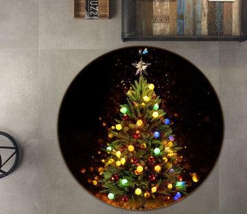 3D Lantern Tree 54146 Christmas Round Non Slip Rug Mat Xmas