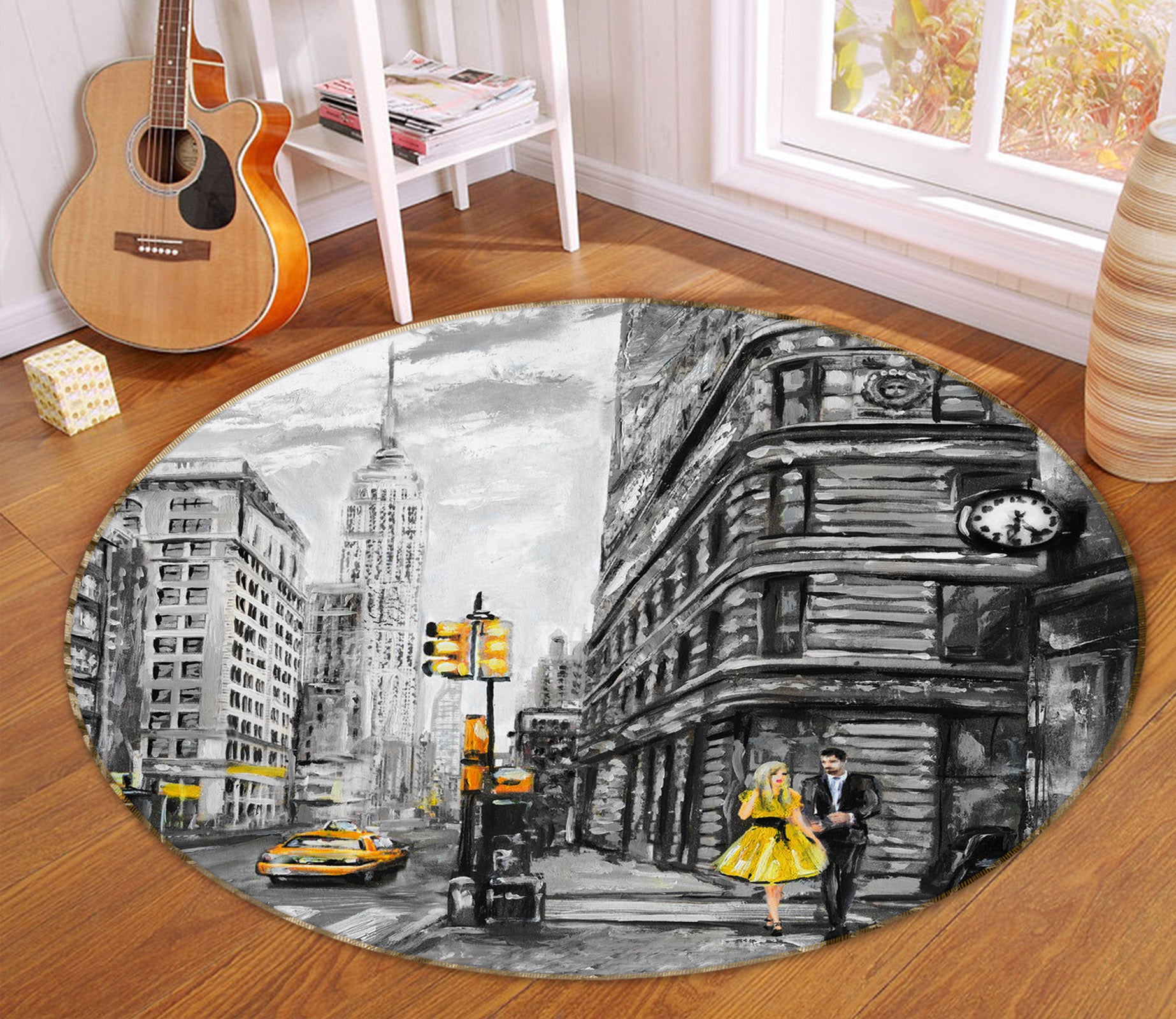 3D City Street 37009 Round Non Slip Rug Mat