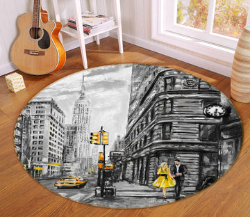 3D City Street 37009 Round Non Slip Rug Mat