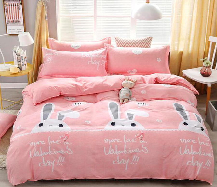 3D Pink Bottom White Rabbit 2011 Bed Pillowcases Quilt