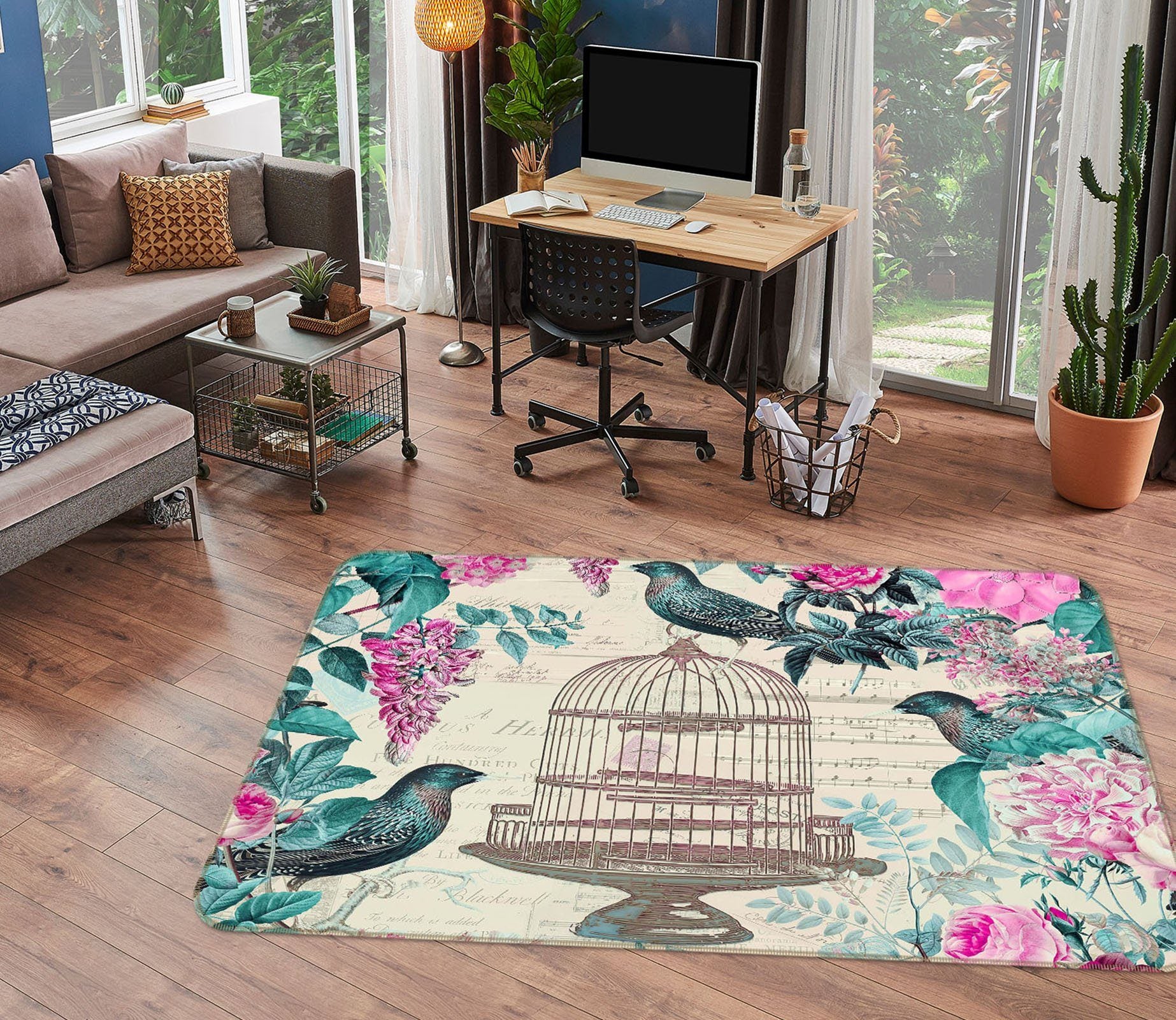 3D Bird Cage 1004 Andrea haase Rug Non Slip Rug Mat Mat AJ Creativity Home 