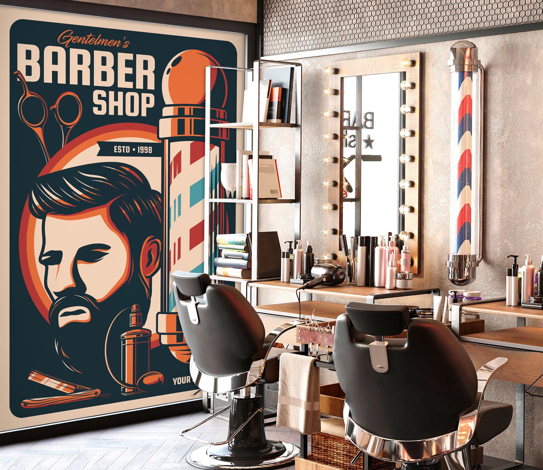 3D Barber Color Bars 115229 Barber Shop Wall Murals
