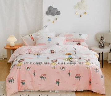 3D Pink Flowers Girl 20029 Bed Pillowcases Quilt