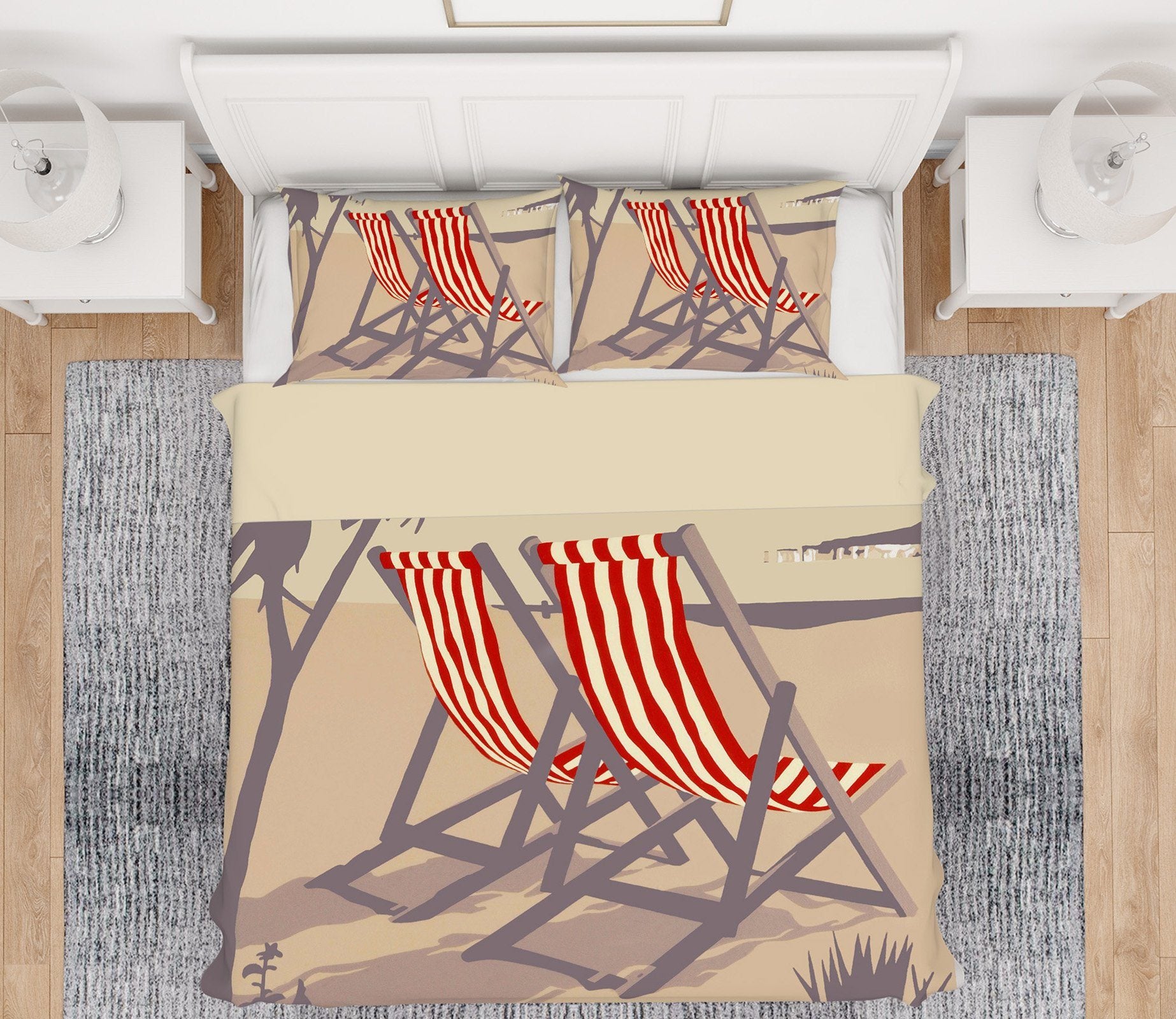 3D Bournemouth Red Deckchairs 2007 Steve Read Bedding Bed Pillowcases Quilt Quiet Covers AJ Creativity Home 