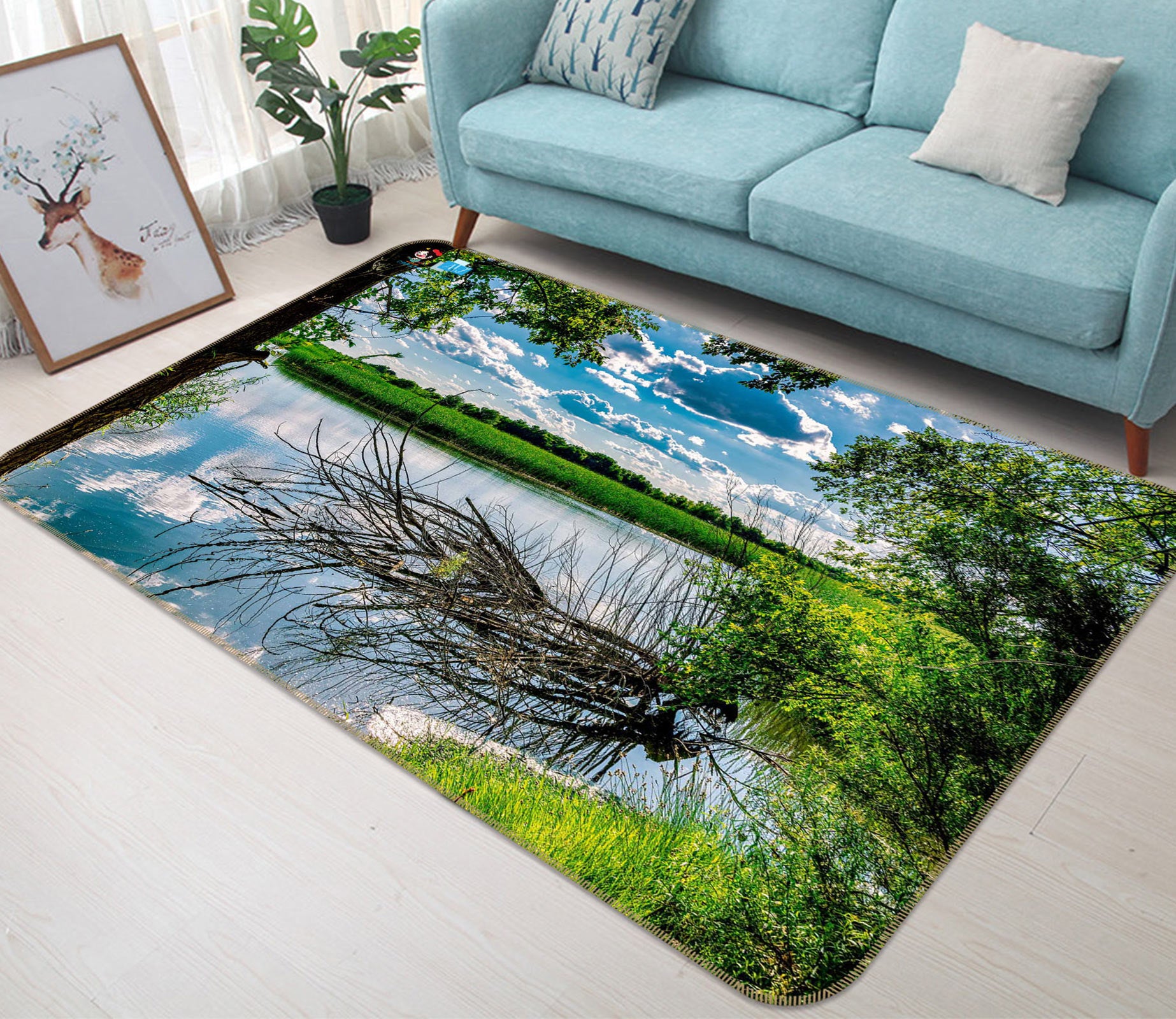 3D Cloud Lake Branches 5128 Beth Sheridan Rug Non Slip Rug Mat