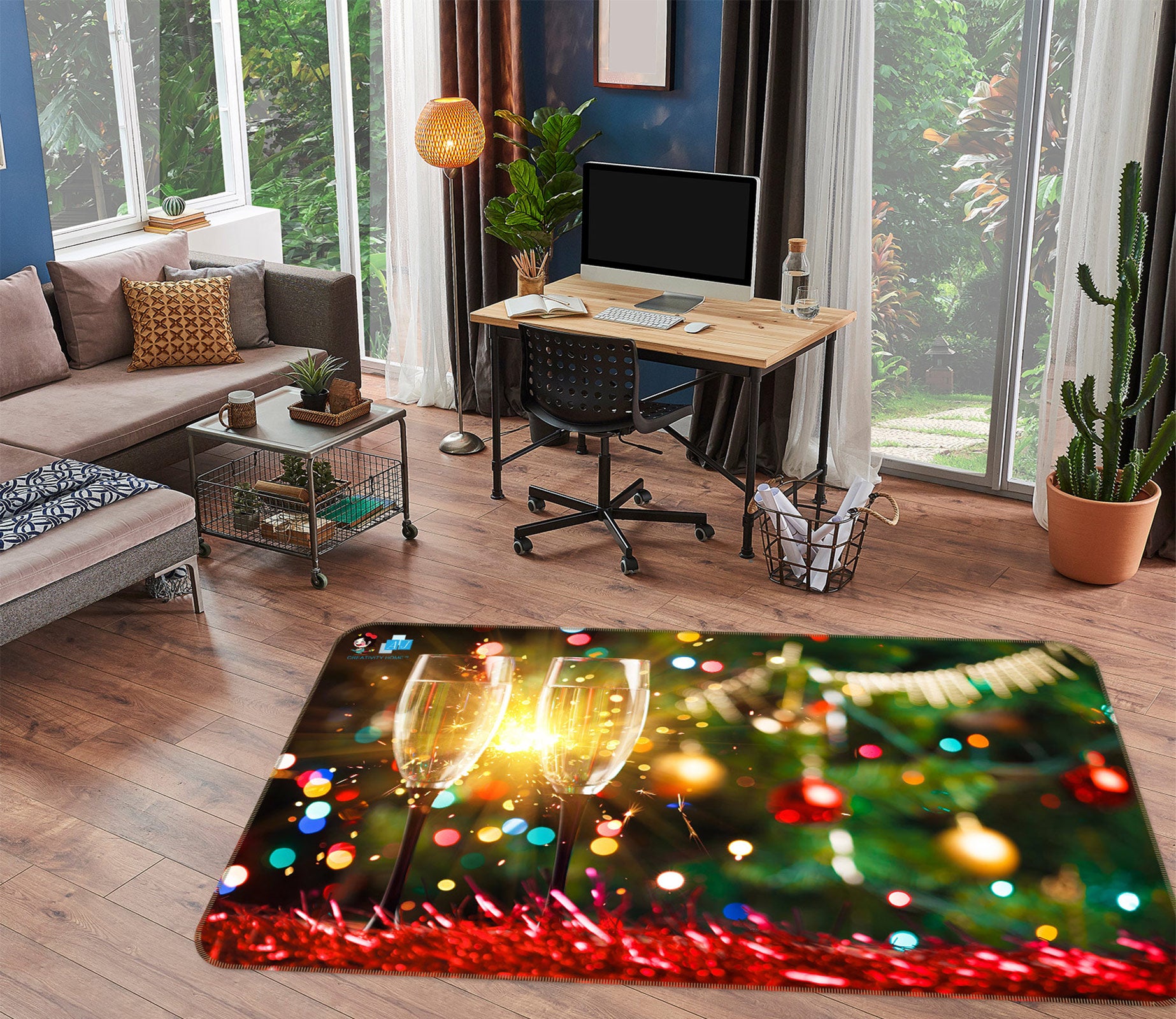 3D Wine Glass 54223 Christmas Non Slip Rug Mat Xmas