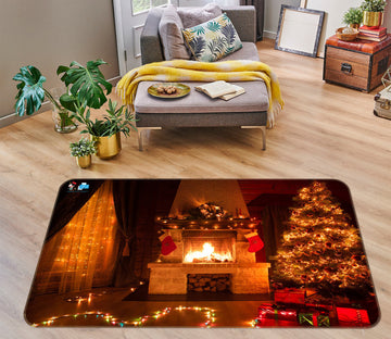 3D Fireplace Lights 55016 Christmas Non Slip Rug Mat Xmas