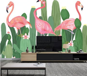 3D Flamingo Cactus WG183 Wall Murals