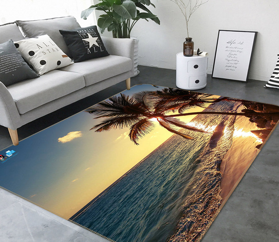 3D Seaside Coconut Tree 66120 Non Slip Rug Mat