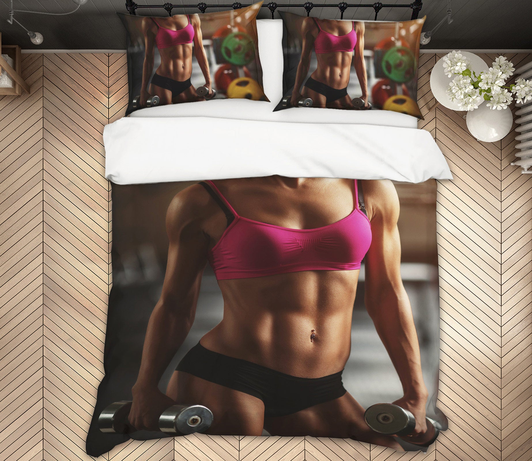 3D Lift Dumbbells 14108 Bed Pillowcases Quilt