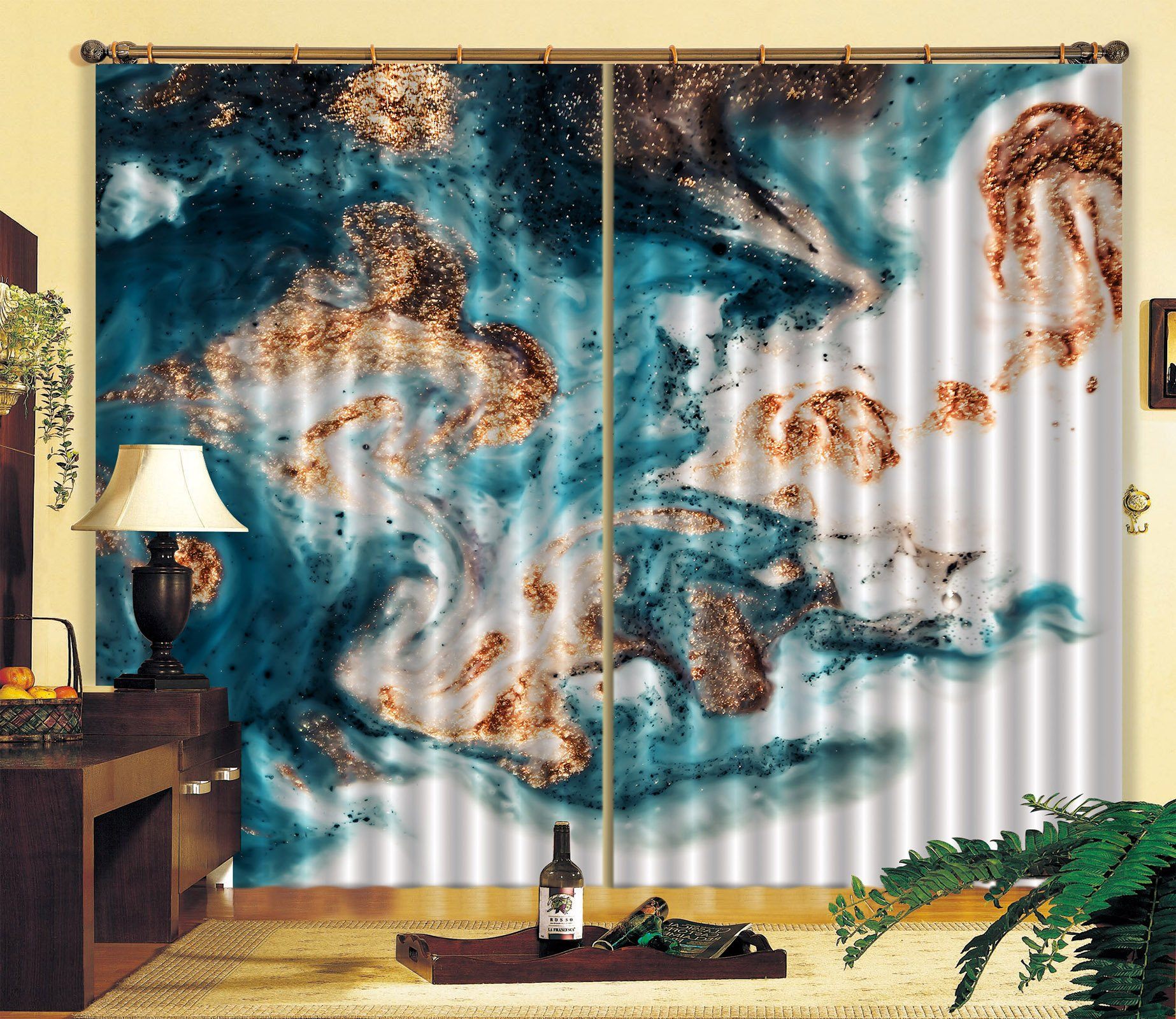 3D Gouache Green Flow 53 Curtains Drapes Curtains AJ Creativity Home 