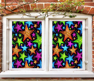 3D Colored Stars 348 Window Film Print Sticker Cling Stained Glass UV Block