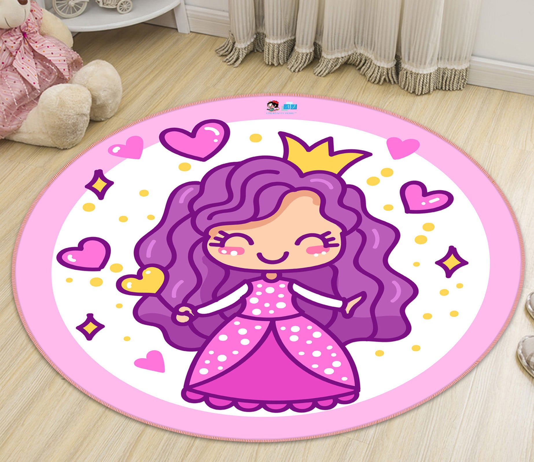 3D Cartoon Purple Princess 75010 Round Non Slip Rug Mat
