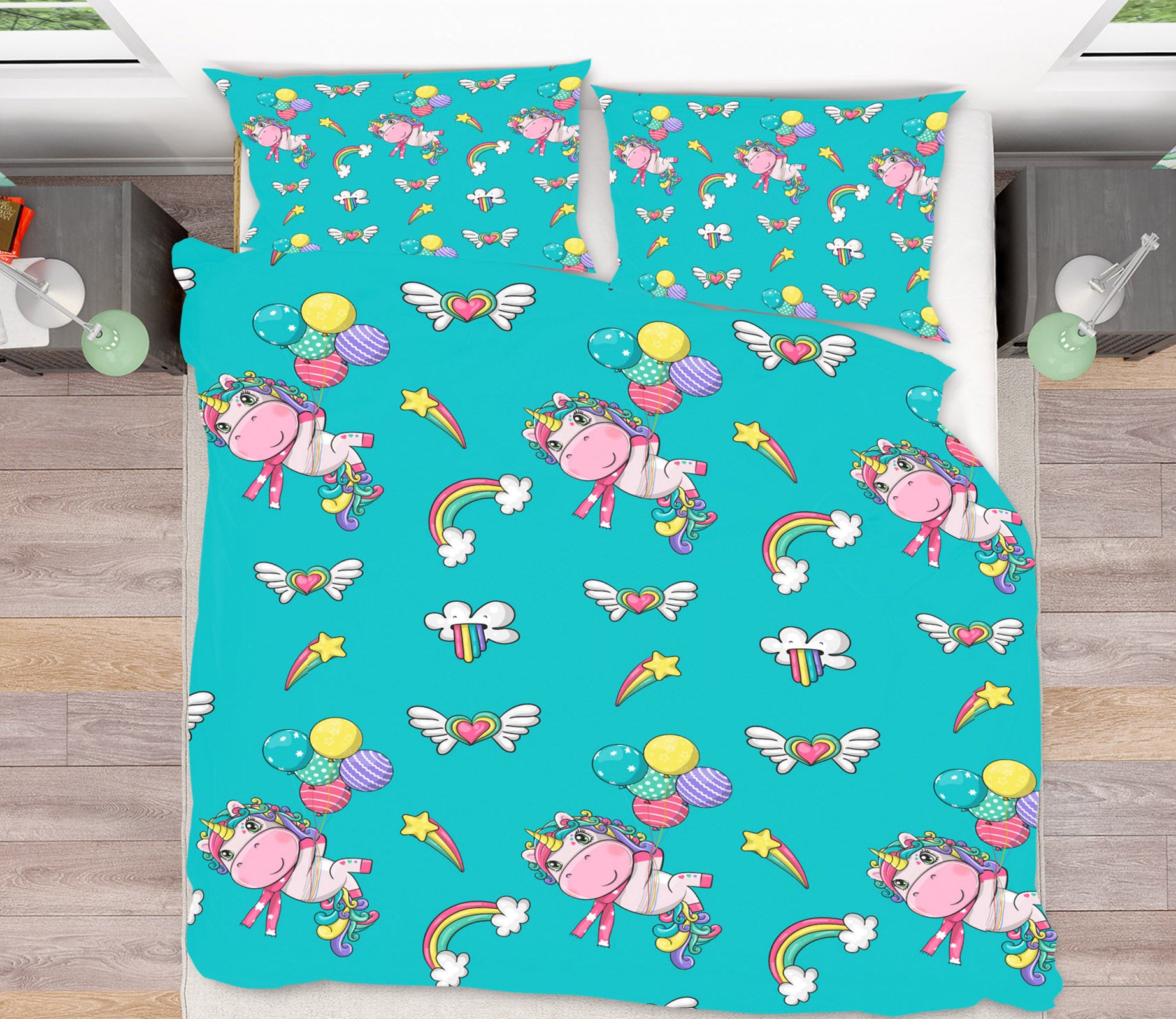 3D Wings Heart Rainbow Ball Unicorn 61041 Bed Pillowcases Quilt