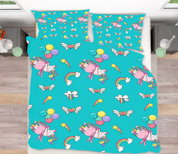 3D Wings Heart Rainbow Ball Unicorn 61041 Bed Pillowcases Quilt