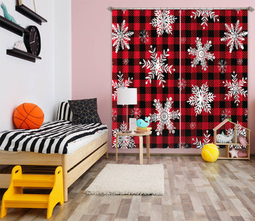 3D Snowflake Black Red Plaid 52085 Christmas Curtains Drapes Xmas