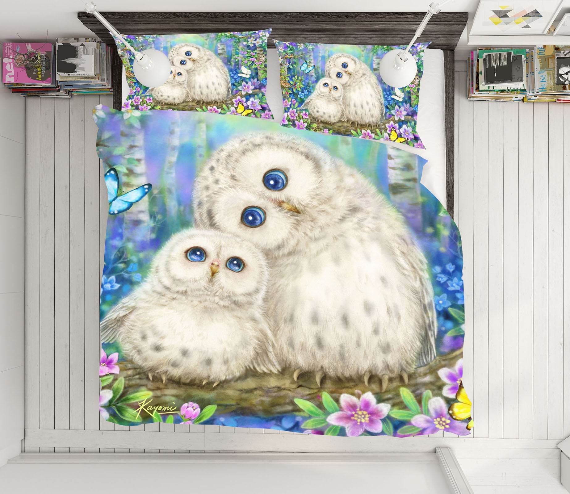 3D White Owl Butterfly 5943 Kayomi Harai Bedding Bed Pillowcases Quilt Cover Duvet Cover