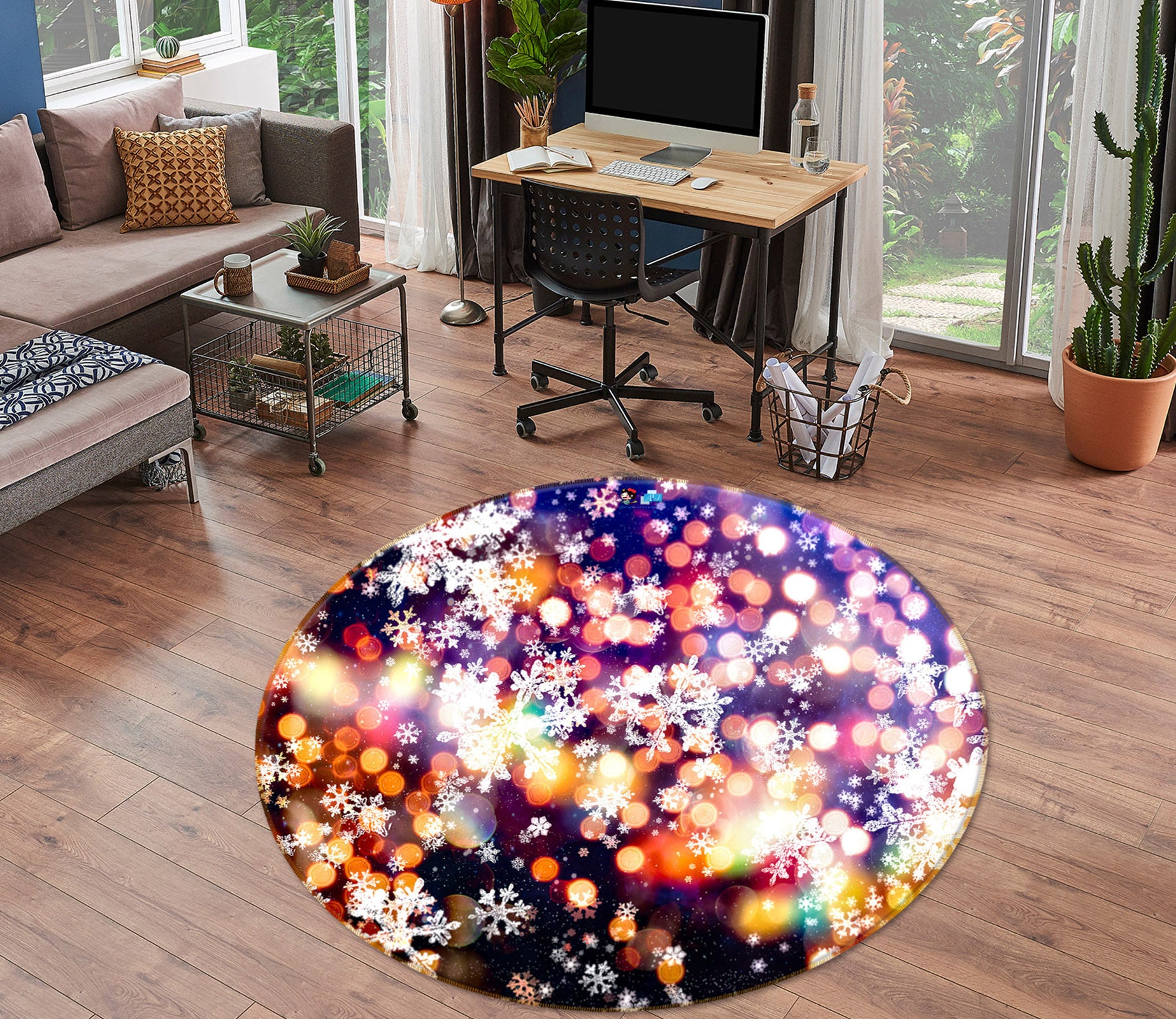 3D Light Shadow 54184 Christmas Round Non Slip Rug Mat Xmas