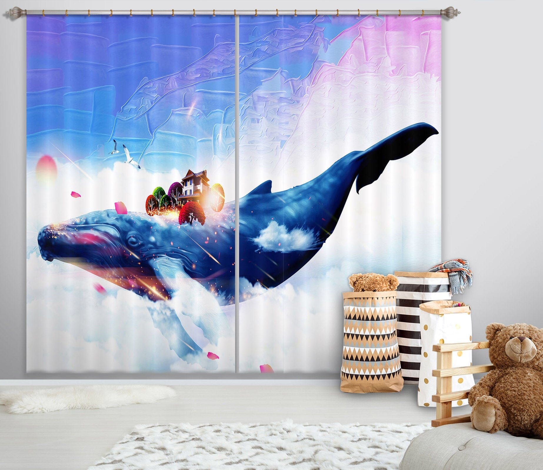 3D Blue Whale 729 Curtains Drapes Wallpaper AJ Wallpaper 