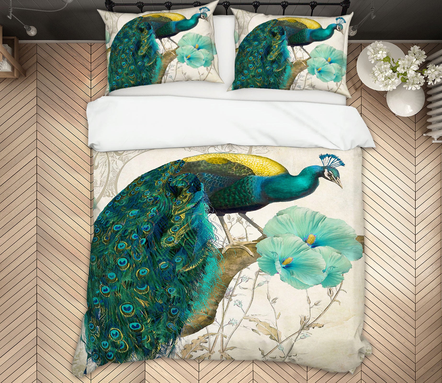 3D Peacock Flower Branch 12057 Bed Pillowcases Quilt