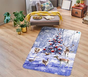 3D Snow Tree Deer 55038 Christmas Non Slip Rug Mat Xmas