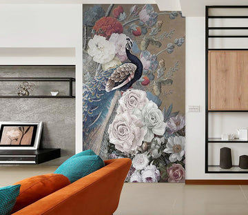 3D Peacock White Peony WC824 Wall Murals