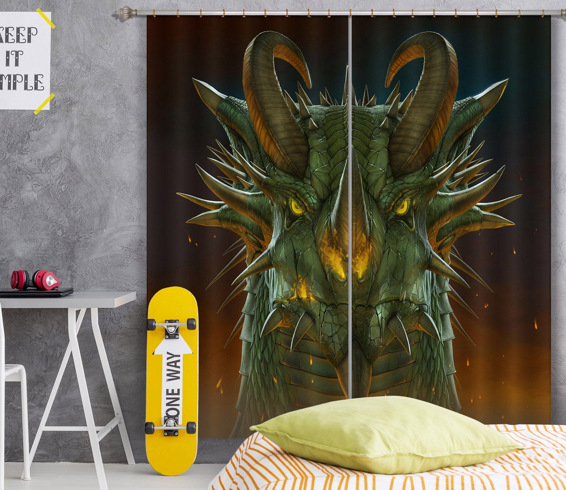 3D Dragon Portrait 034 Vincent Hie Curtain Curtains Drapes Curtains AJ Creativity Home 