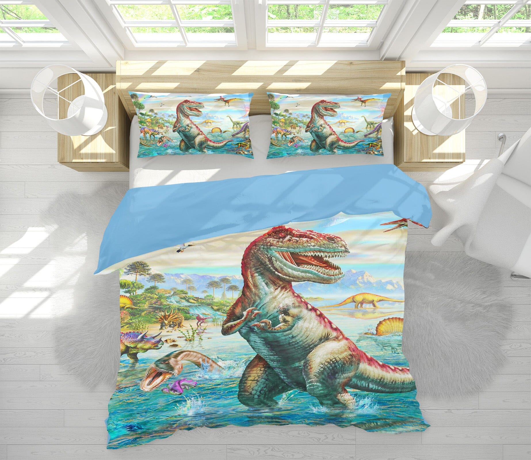 3D Dinosaur Falls 2122 Adrian Chesterman Bedding Bed Pillowcases Quilt Quiet Covers AJ Creativity Home 