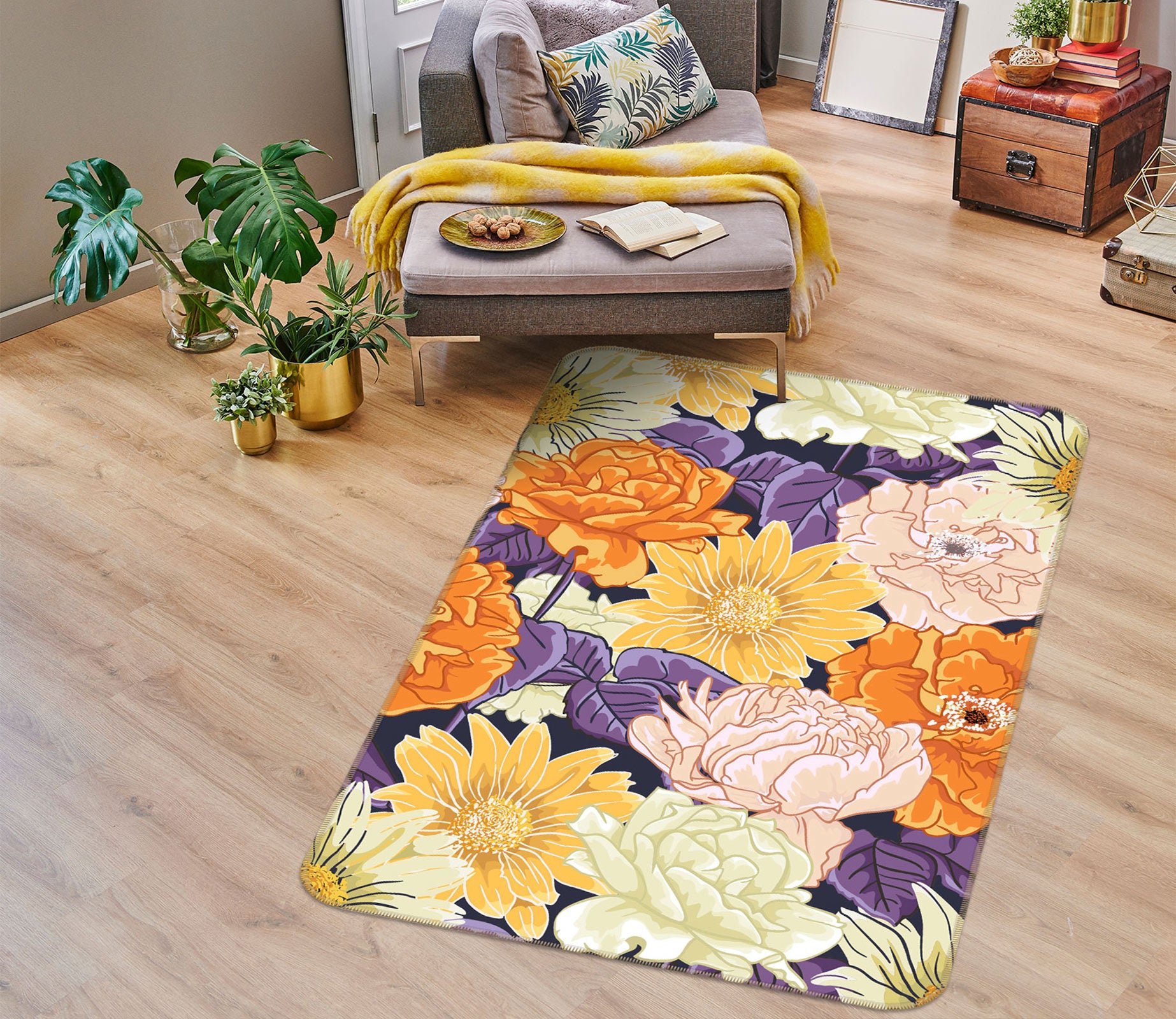 3D Flowers Pattern 33094 Non Slip Rug Mat