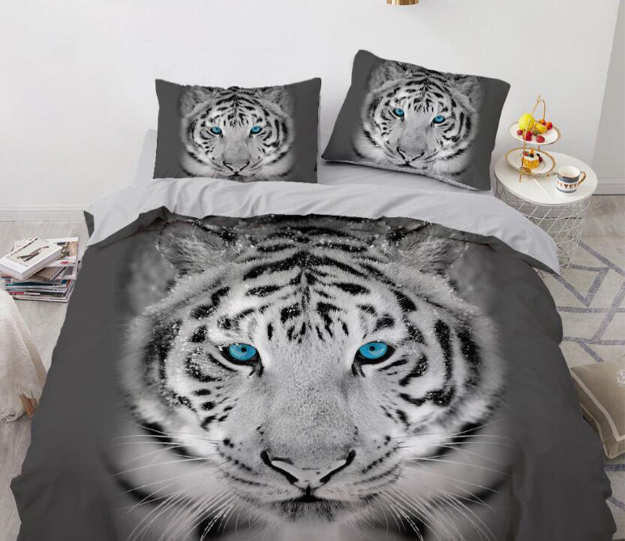 3D Grey Tiger Blue Eyes 9950 Bed Pillowcases Quilt