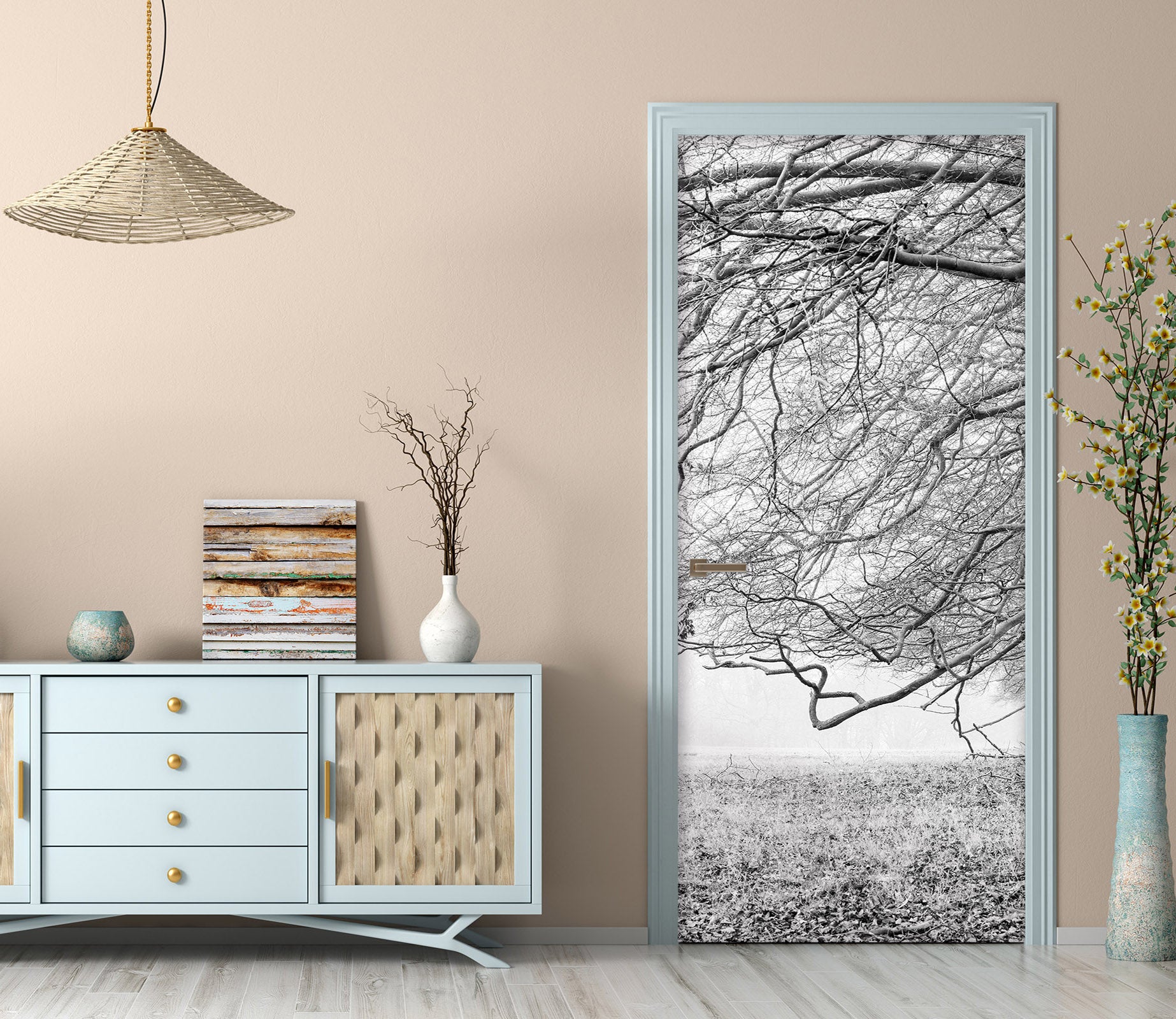 3D Grey Lawn Branches 106202 Assaf Frank Door Mural