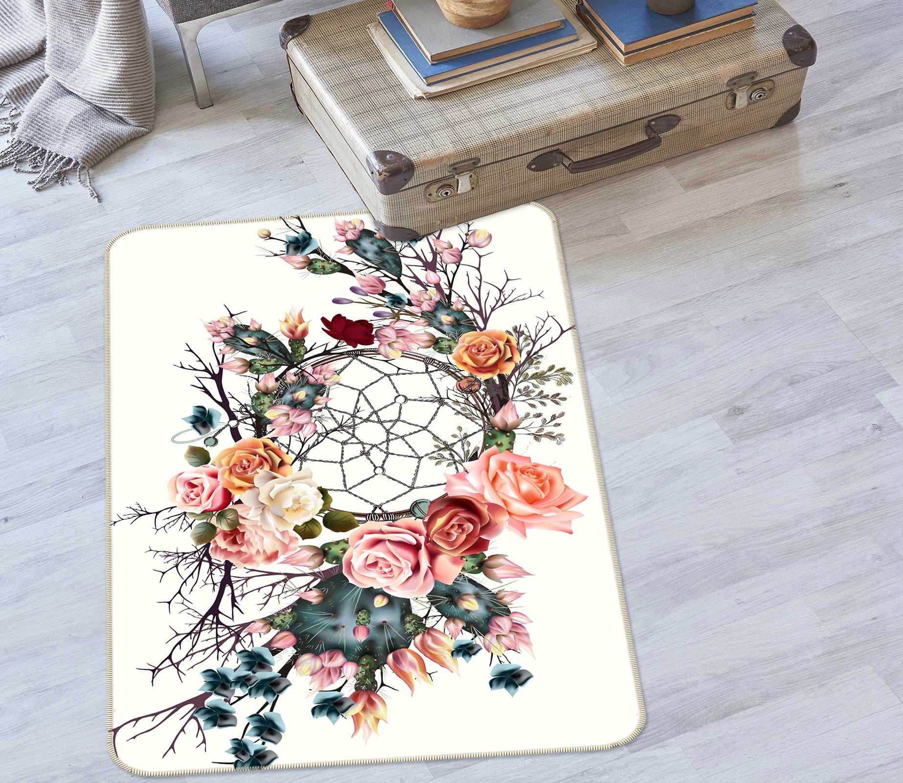 3D Flower Circle 37117 Non Slip Rug Mat