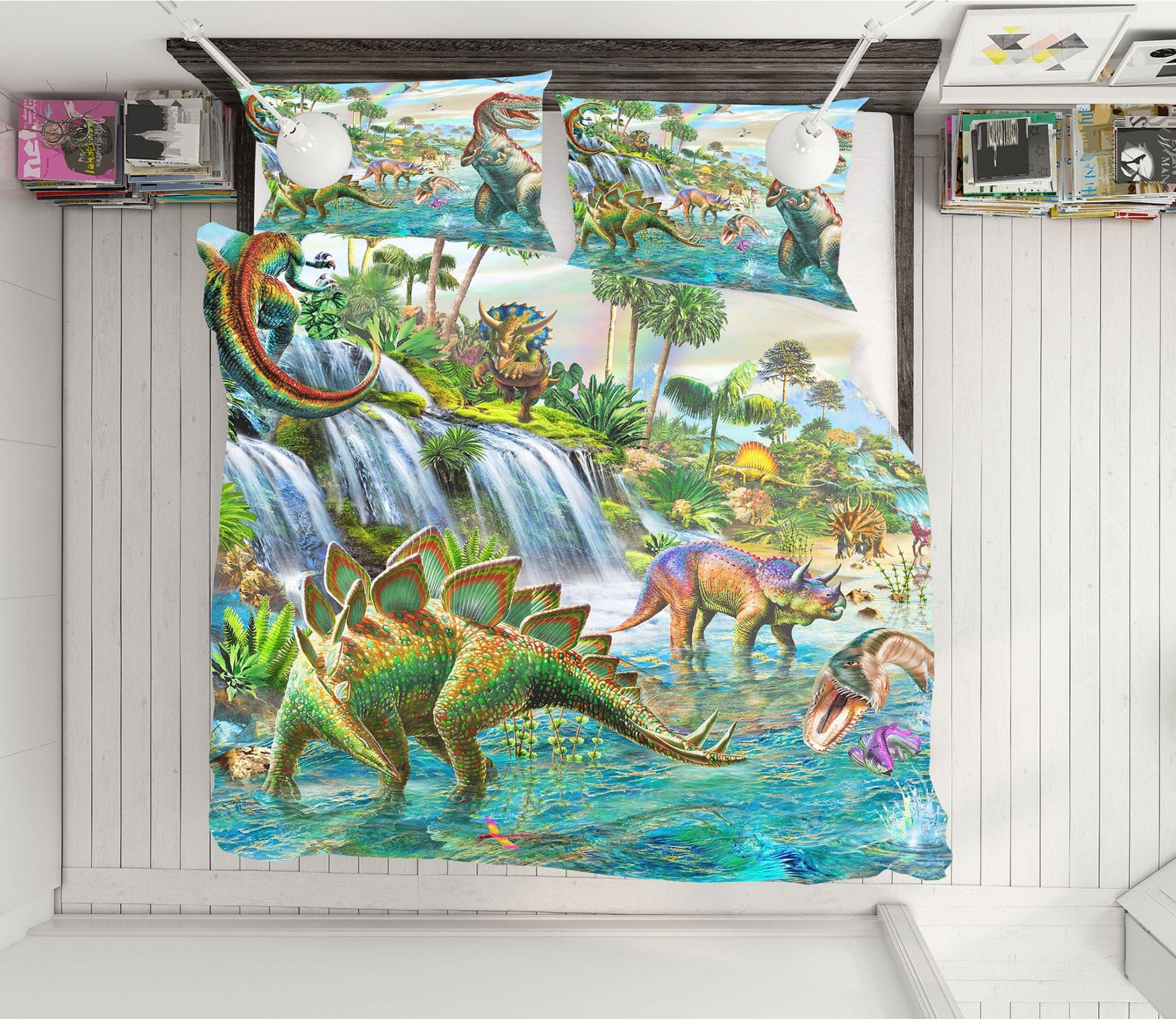 3D Dinosaur Falls 2123 Adrian Chesterman Bedding Bed Pillowcases Quilt Quiet Covers AJ Creativity Home 