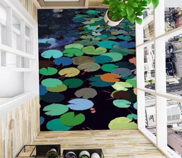 3D Green Lotus Leaf Pattern 96103 Allan P. Friedlander Floor Mural