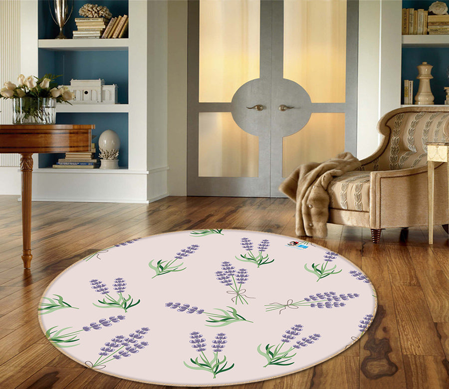 3D Purple Flowers 64108 Round Non Slip Rug Mat