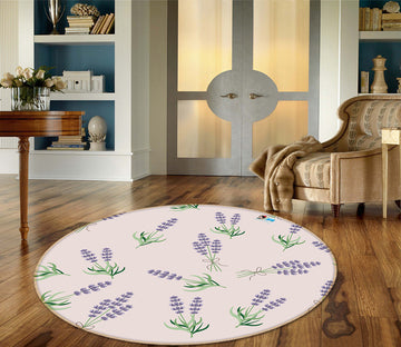 3D Purple Flowers 64108 Round Non Slip Rug Mat