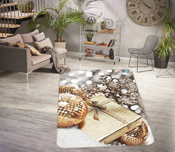 3D Golden Ball Gift Box 55032 Christmas Non Slip Rug Mat Xmas