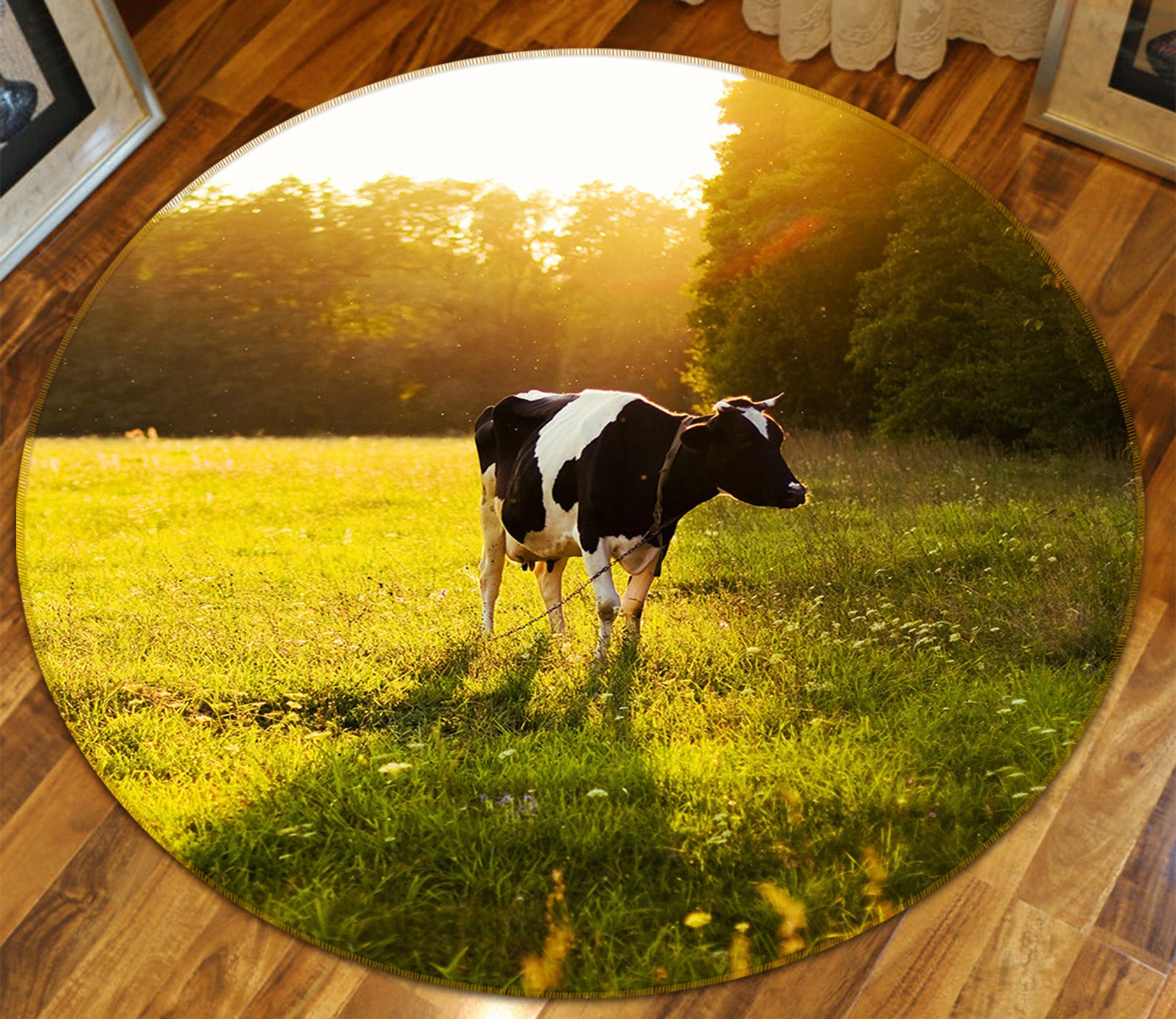 3D Cow Meadow 82257 Animal Round Non Slip Rug Mat