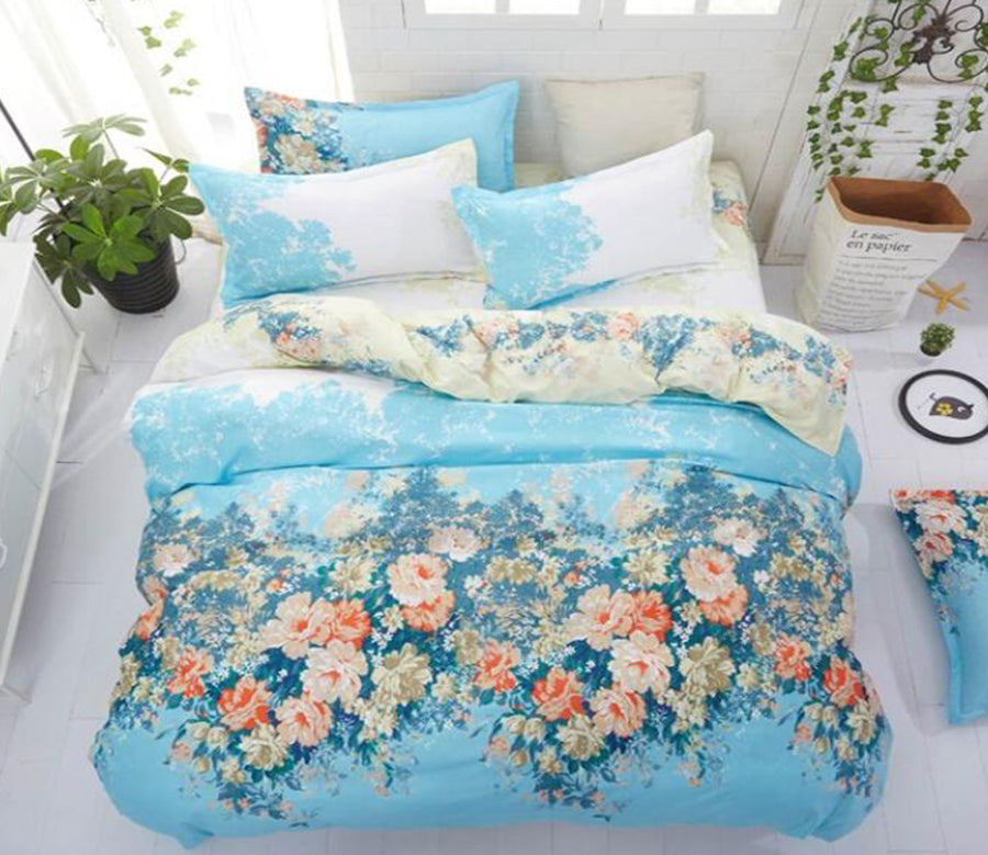 3D Blue Flowers 7171 Bed Pillowcases Quilt