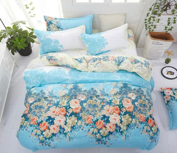 3D Blue Flowers 7171 Bed Pillowcases Quilt